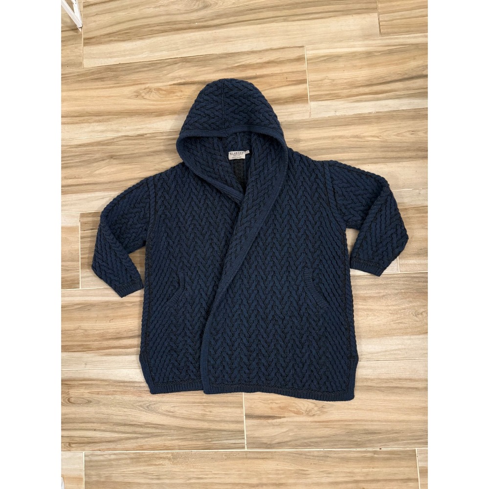 Blarney Woollen Mills Merino Wool Hooded Cardigan Sweater Navy Blue XL Ireland